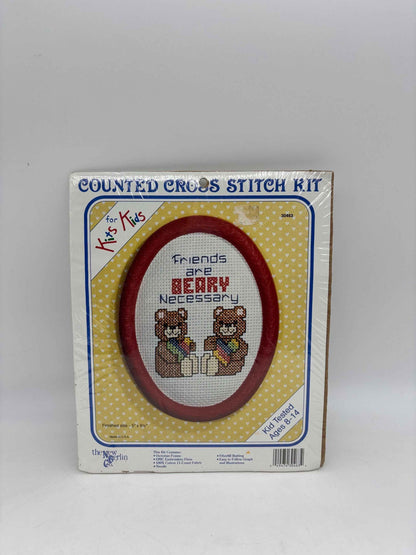 Vintage Counted Cross Stitch Kits for Kids, Friends Are Beary Necessary Kit, The New Berlin Co. 30463, Cross Stitch Kits for Kids Bear