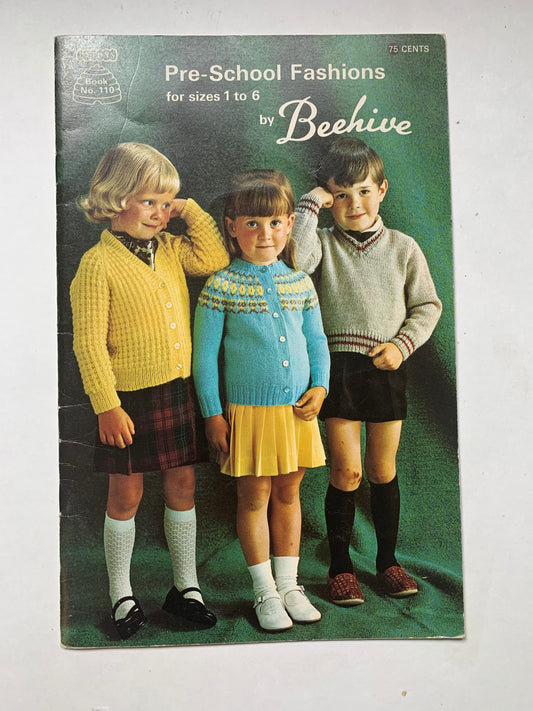 Vintage Patons Pre School Fashions for sizes 1 to 6, Beehive Book No. 110, Children’s Knit Sweater Patterns, Kids Knit Leggings Pattern Book
