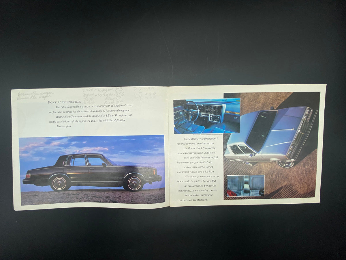 1986 Pontiac Grand Prix Bonneville Parisienne Brochure, 1986 Pontiac Grand Prix Sales Brochure, Pontiac Bonneville Brochure, 1986 Pontiac