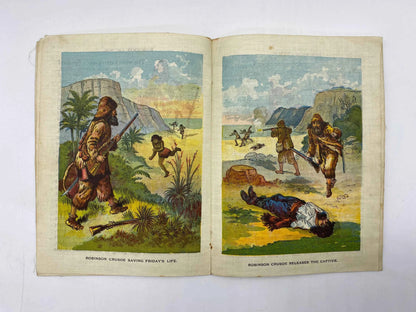 Antique Robinson Crusoe Kriss Kringle Series on Linen, Antique Linen Robinson Crusoe Illustrated Edition 1897, Antique Linen Book, 1897 Book