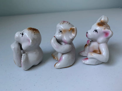 Vintage Spaghetti Porcelain Monkey Figures, Japan Monkeys in Poses Figurines, Thinking Monkey, Bashful Monkey, Surprised Monkey, Monkeys