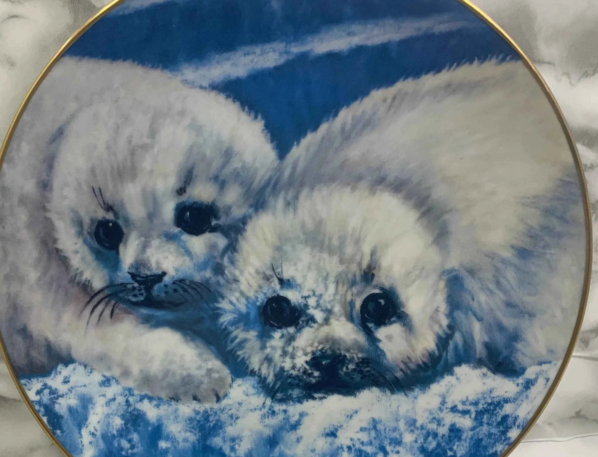 Vintage Snow Babies Canadian Harp Seals, First of a Bi-Annual Series, Spring 1981, #4007, Hackett American Collectors, Snow Babies Plate
