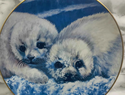 Vintage Snow Babies Canadian Harp Seals, First of a Bi-Annual Series, Spring 1981, #4007, Hackett American Collectors, Snow Babies Plate