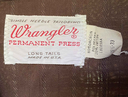 Vintage Wrangler Pearl Snap Dress Shirt, 1970’s Brown Wrangler Western Shirt Size 15 1/2 Medium, Wrangler Long Tails Western Dress Shirt USA
