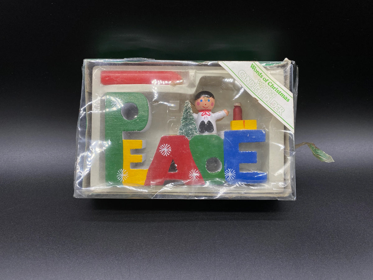 Vintage Words of Christmas Wooden Candle Holder Peace, In Box Peace Wooden Candle Holder, Words of Christmas PEACE Wooden Candle Holder