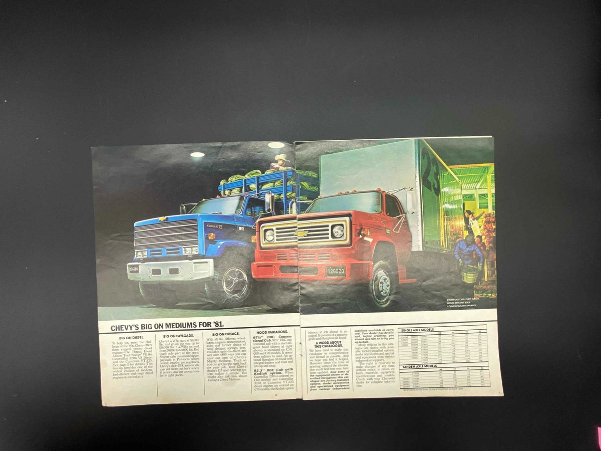 Vintage 81 Chevy Mediums Dealership Brochure, 81 Chevy Trucks Brochure, 1981 Chevy Mediums Sales Brochure, Detroit Diesel Chevy Mediums