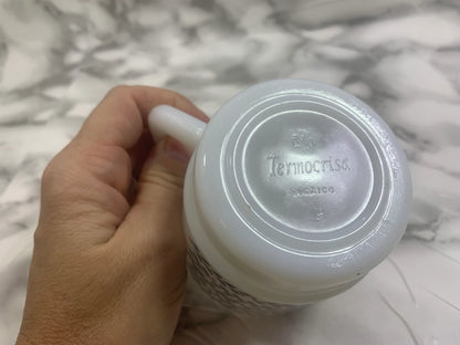 Termocrisa Mug, Termocrisa Milk Glass Grey with Red Pattern Mug, Vintage Grey Pattern Mug, Vintage Milk Glass Coffee Mug, Made in Mexico Mug