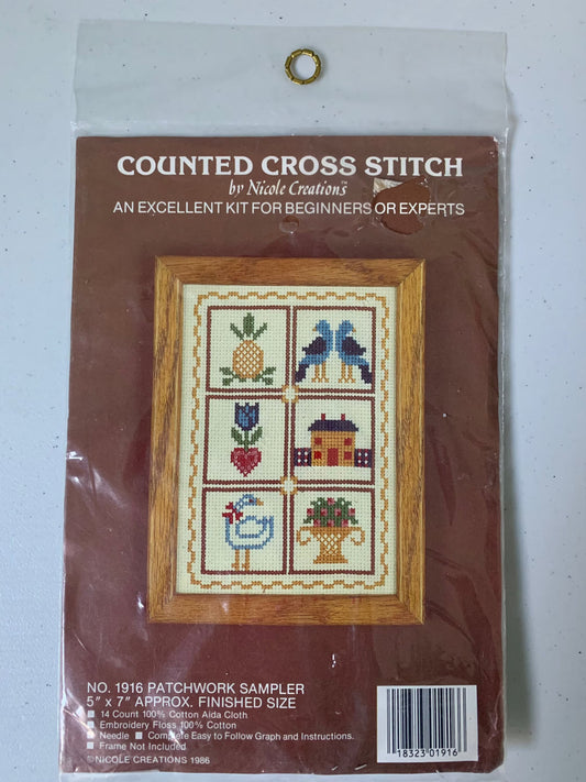 Patchwork Sampler Counted Cross Stitch Kit No. 1918, Nicole Creations 1986, Patchwork Sampler, Cross Stitch Sampler, Needlepoint Patterns