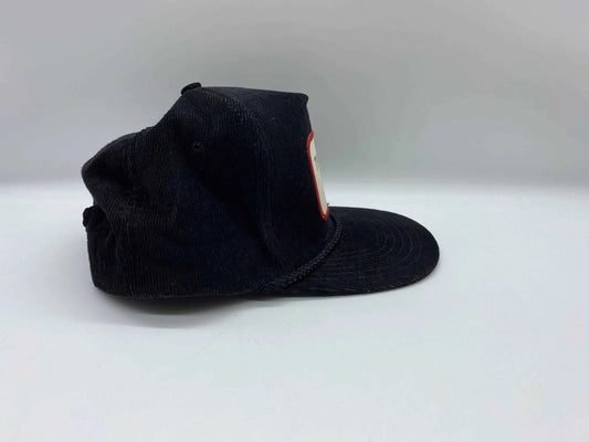 Vintage THOMAC Services Limited Black Corduroy Trucker Hat, Vintage Corduroy Snap Back Trucker Hat, Snap Back Black Corduroy Trucker Hat
