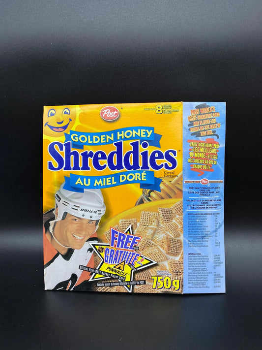 Golden Honey Shreddies Eric Lindros Official Post NHL Pinnacle Players List 1997, Golden Honey Shreddies Eric Lindros Cereal Box Flattened
