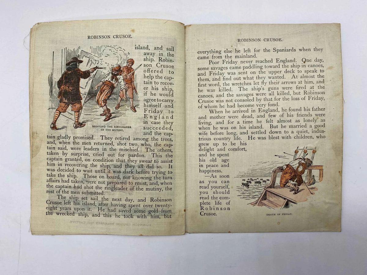 Antique Robinson Crusoe Kriss Kringle Series on Linen, Antique Linen Robinson Crusoe Illustrated Edition 1897, Antique Linen Book, 1897 Book