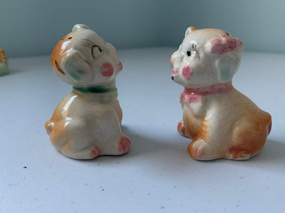 Vintage Dogs in Dog Bed Salt & Pepper Shakers, Dog Salt and Pepper Shaker, 3 Piece Salt Shaker Set, Anthropomorphic Dog Salt and Pepper, Dog