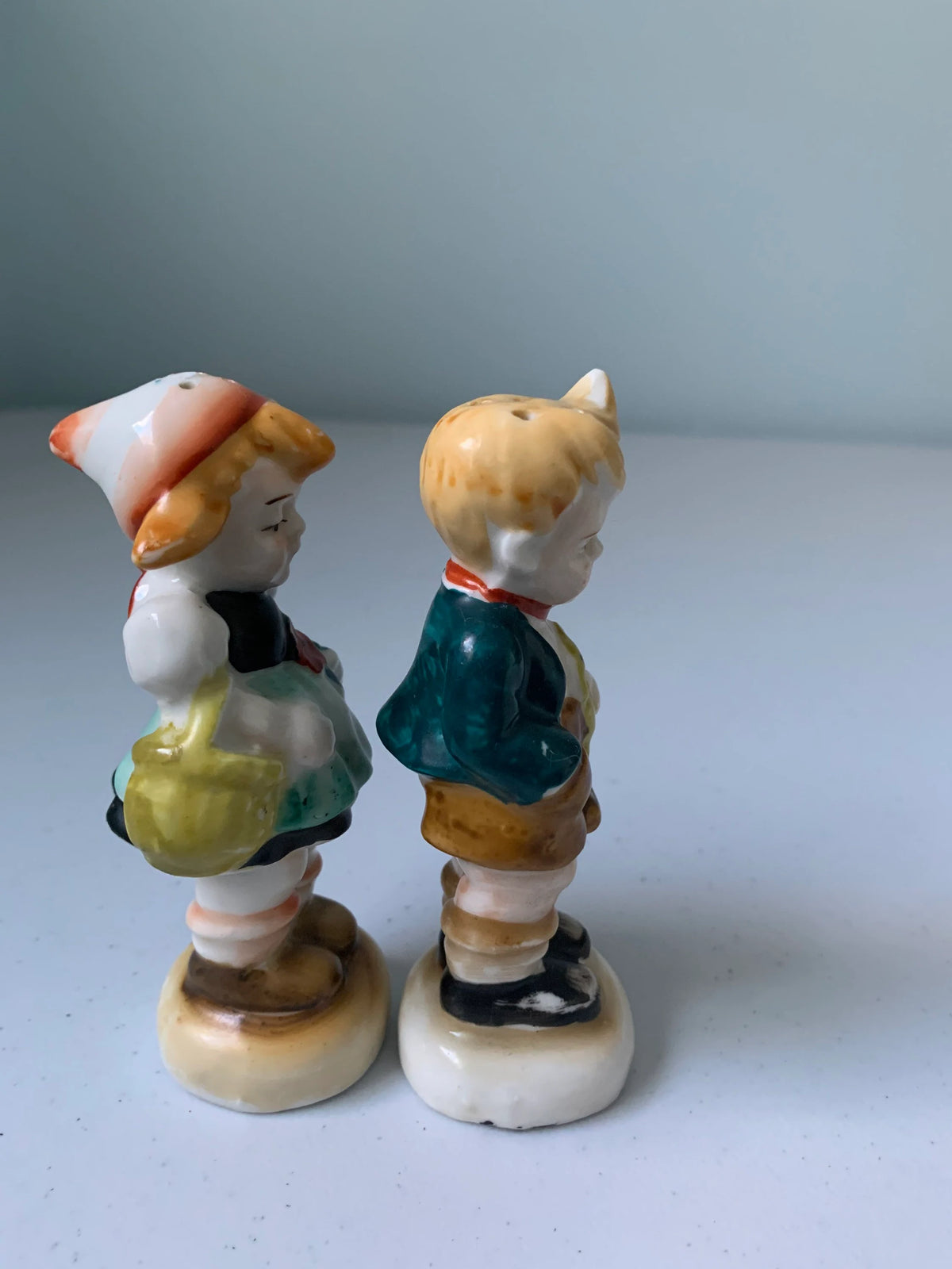 Vintage Dutch Girl and Boy Salt & Pepper Shakers, Made in Occupied Japan, Girl with flower, Boy holding Lamb Salt and Pepper Shakers, Lamb
