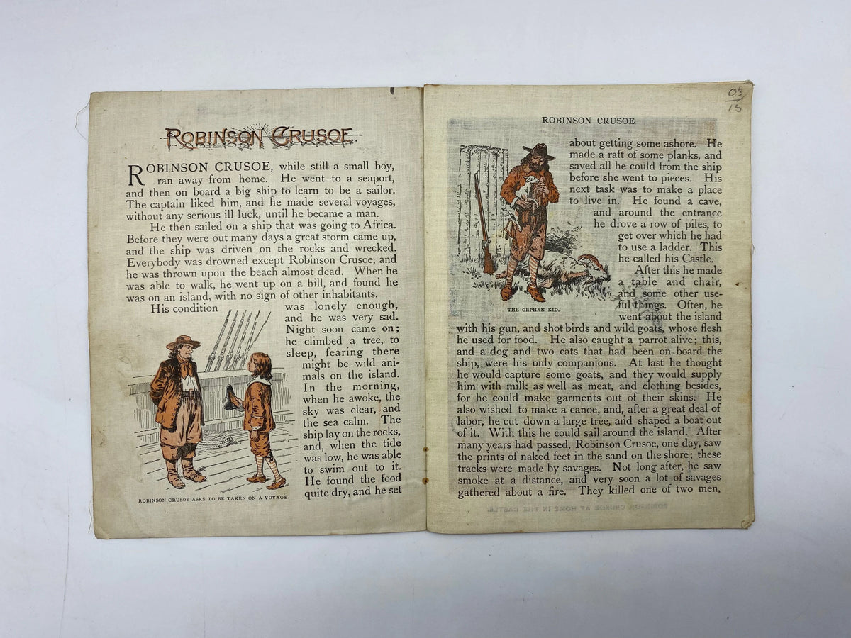 Antique Robinson Crusoe Kriss Kringle Series on Linen, Antique Linen Robinson Crusoe Illustrated Edition 1897, Antique Linen Book, 1897 Book