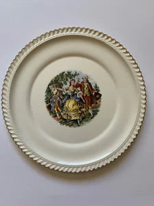 Vintage Dancing Couple Plate, The Harker Pottery Co, Made in USA, Edged 22kt Gold Swirled Plate, Marker Pottery Plate, Vintage Gold Plate
