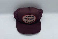 Lummus Fort McMurray L C Finer Trucker Hat, Vintage L C Finer Fort McMurray Mesh SnapBack Trucker Hat, Burgundy Lummus Trucker Hat, Mesh Hat