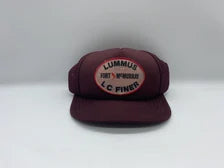Lummus Fort McMurray L C Finer Trucker Hat, Vintage L C Finer Fort McMurray Mesh SnapBack Trucker Hat, Burgundy Lummus Trucker Hat, Mesh Hat