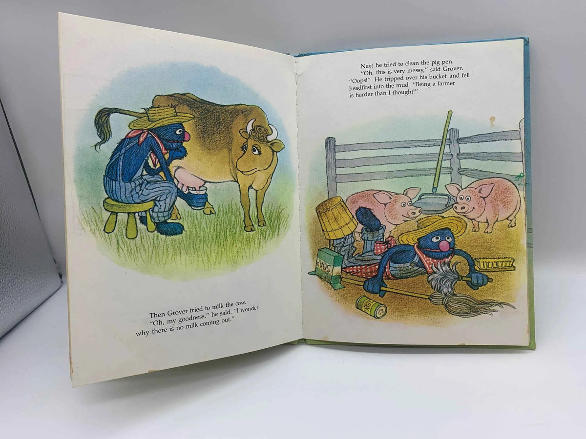 Sesame Street Down on the Farm with Grover 1980, Jim Hensons Sesame Street Muppets Book, CTW Book, Vintage Sesame Street Grover Farm  Book