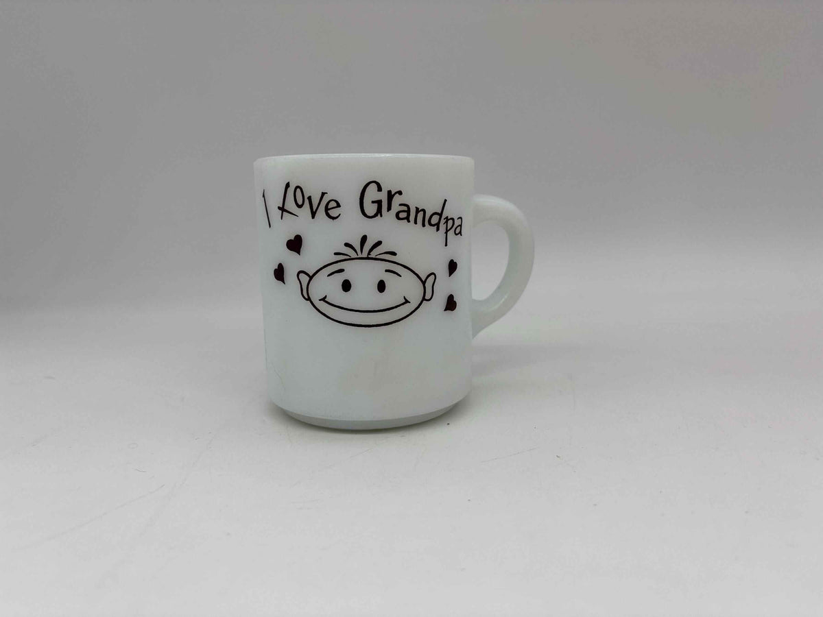 Vintage Milk Glass I Love Grandpa Coffee Mug, I Love Grandpa Milk Glass Coffee Cup, Hazel Atlas Love Grandpa Milk Glass Mug, Milk Glass Cup
