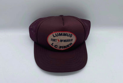 Lummus Fort McMurray L C Finer Trucker Hat, Vintage L C Finer Fort McMurray Mesh SnapBack Trucker Hat, Burgundy Lummus Trucker Hat, Mesh Hat
