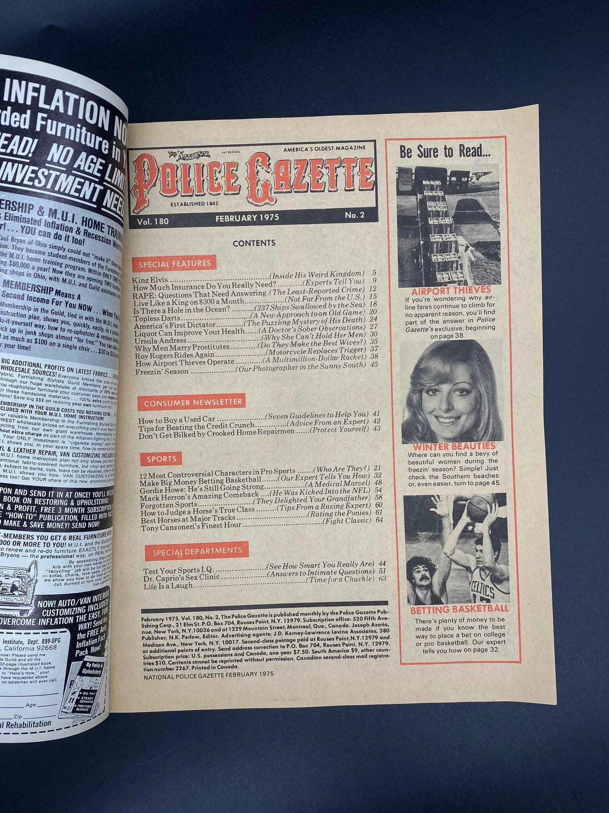 Police Gazette February 1975, Vintage Police Gazette February 1975 Vol 180 No 2, National Police Gazette Americas Oldest Magazine Feb 1975