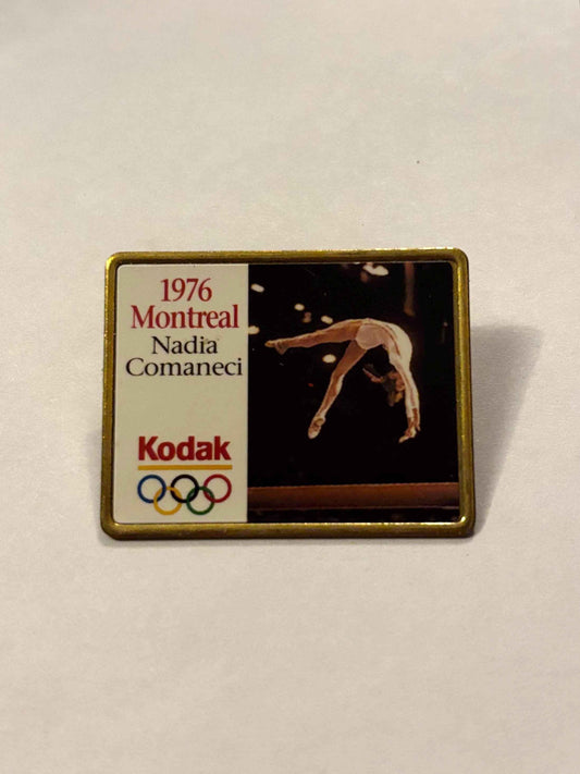 1976 Montreal Nadia Comaneci Olympic Kodak Pin, 1995 Kodak 1976 Montreal Olympics Nadia Comaneci Pin, Vintage Nadia Comaneci Olympic Pin