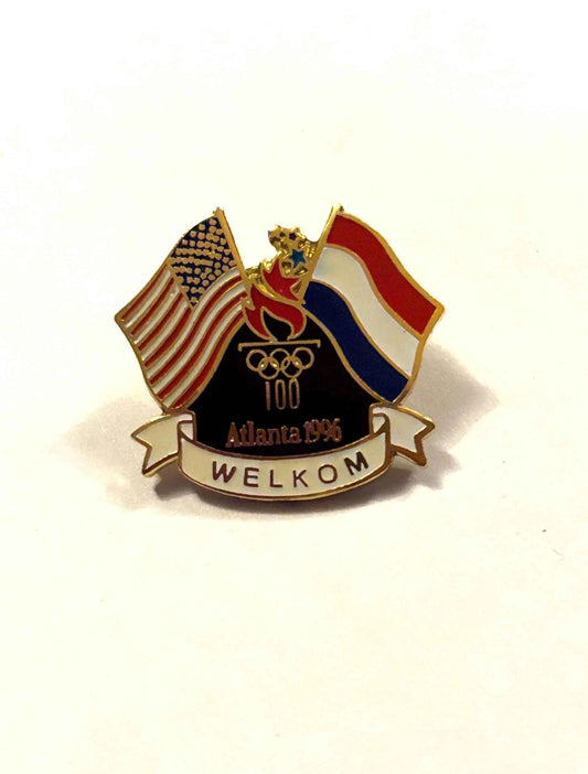 Atlanta 1996 Olympic 100 Netherlands Welkom Pin, Rare Atlanta 1996 Olympic 100 Netherlands Welcome Pin, 1996 Netherlands Atlanta Olympic Pin