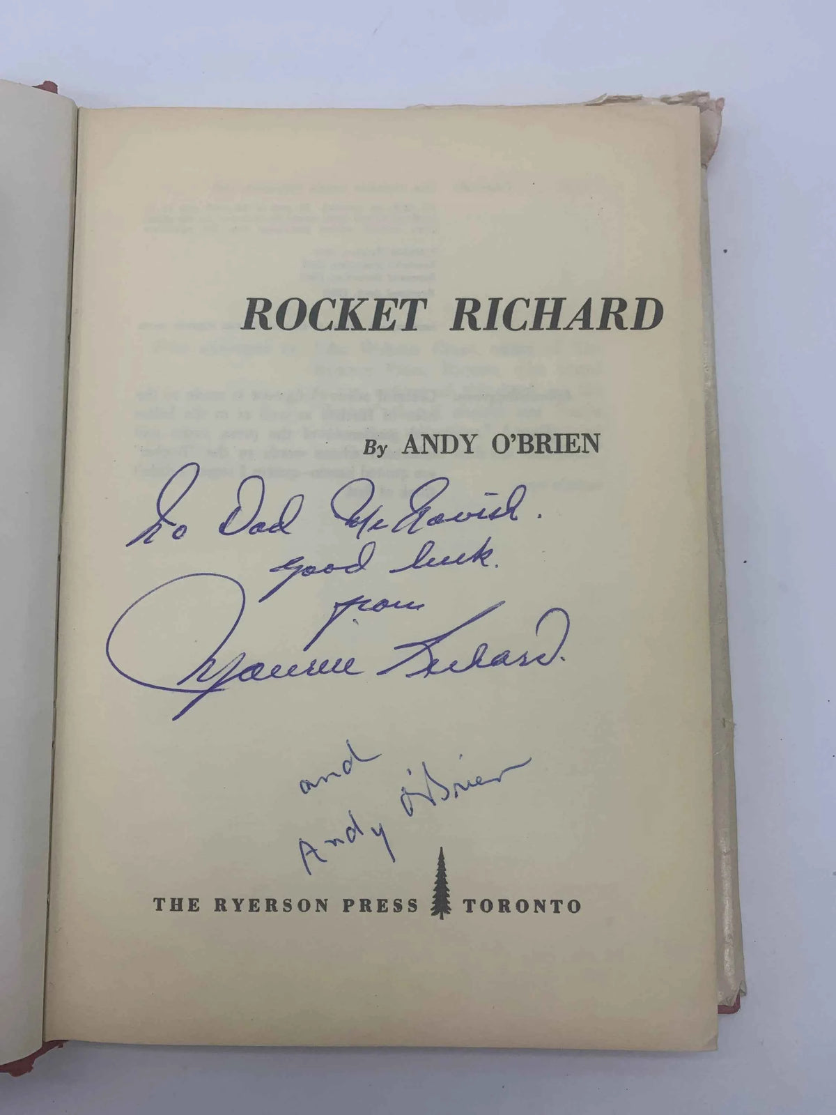 Vintage Rocket Richard by Andy O’Brien 1962, Signed by Author & Maurice Richard, Rare Signed Rocket Richard Book, Montreal Canadiens Book