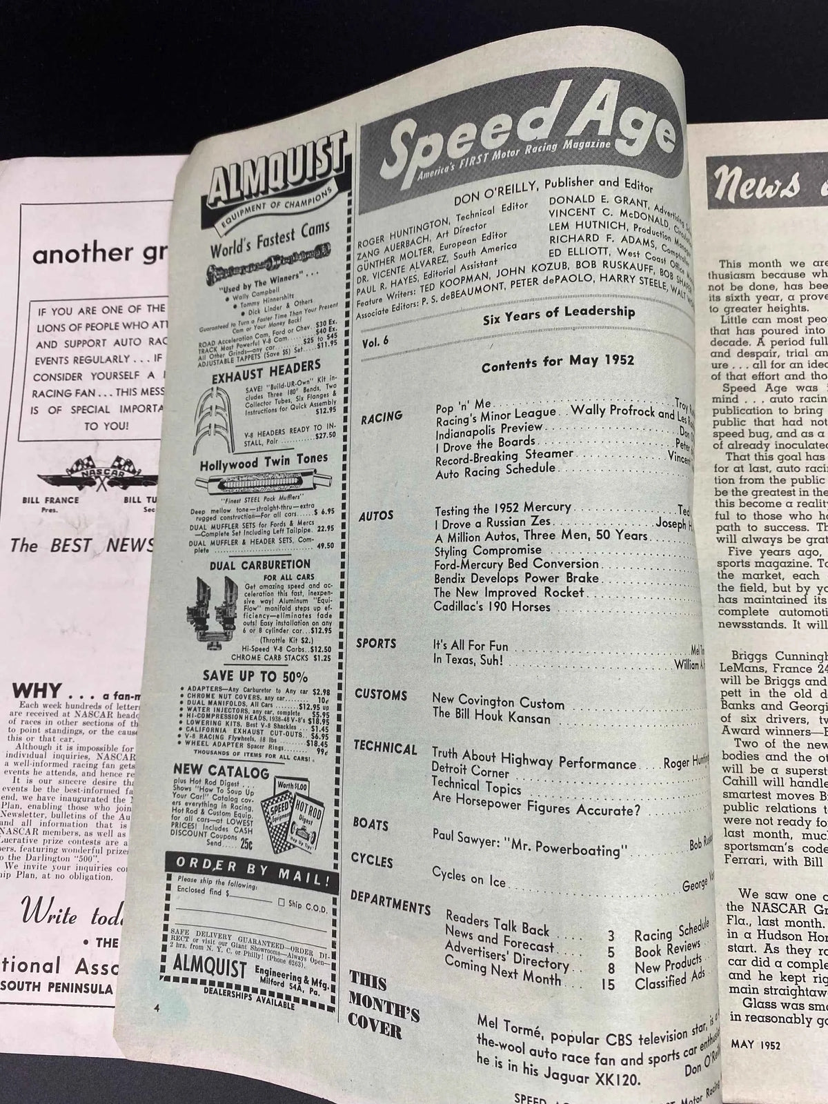 Speed Age May 1952 Vol. 6 No. 1, Speed Age The Complete Automotive Magazine May 1952, Speed Age May 1952 Mel Tormé in Jaguar XK129 Cover