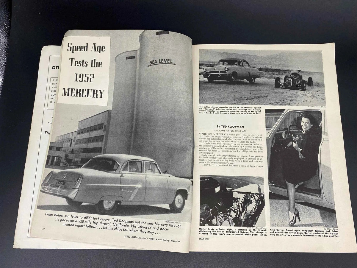 Speed Age May 1952 Vol. 6 No. 1, Speed Age The Complete Automotive Magazine May 1952, Speed Age May 1952 Mel Tormé in Jaguar XK129 Cover