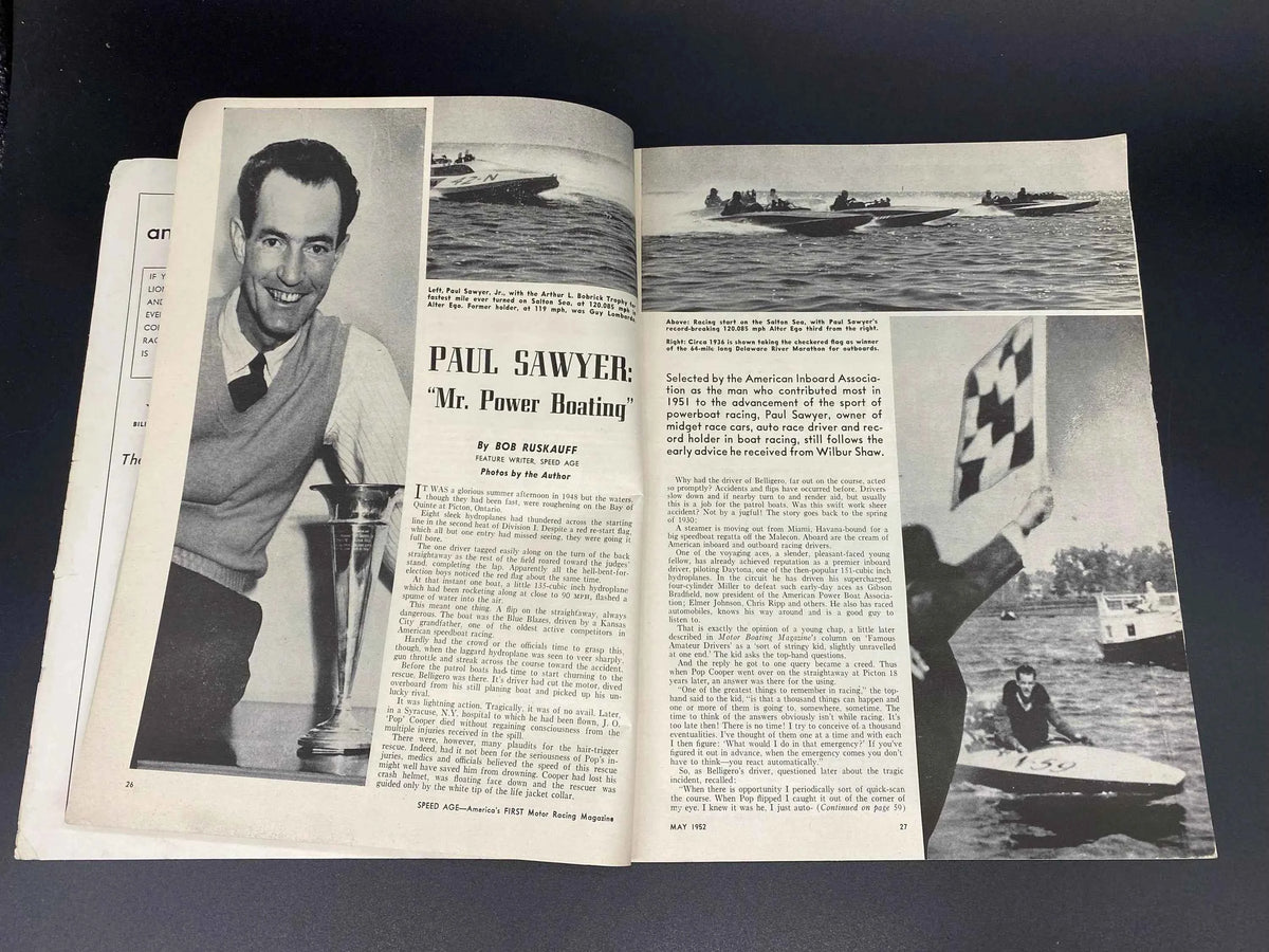 Speed Age May 1952 Vol. 6 No. 1, Speed Age The Complete Automotive Magazine May 1952, Speed Age May 1952 Mel Tormé in Jaguar XK129 Cover