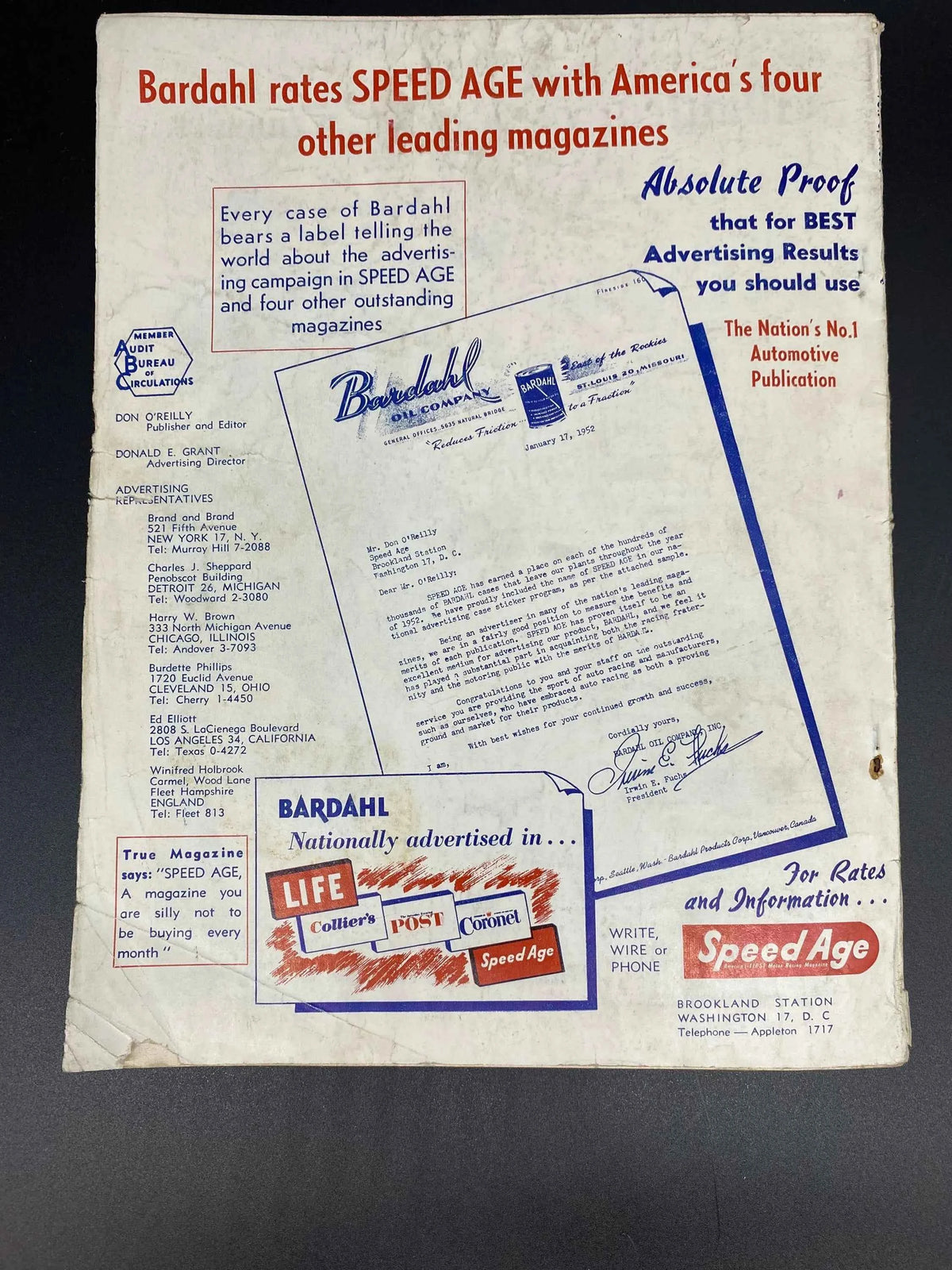 Speed Age May 1952 Vol. 6 No. 1, Speed Age The Complete Automotive Magazine May 1952, Speed Age May 1952 Mel Tormé in Jaguar XK129 Cover