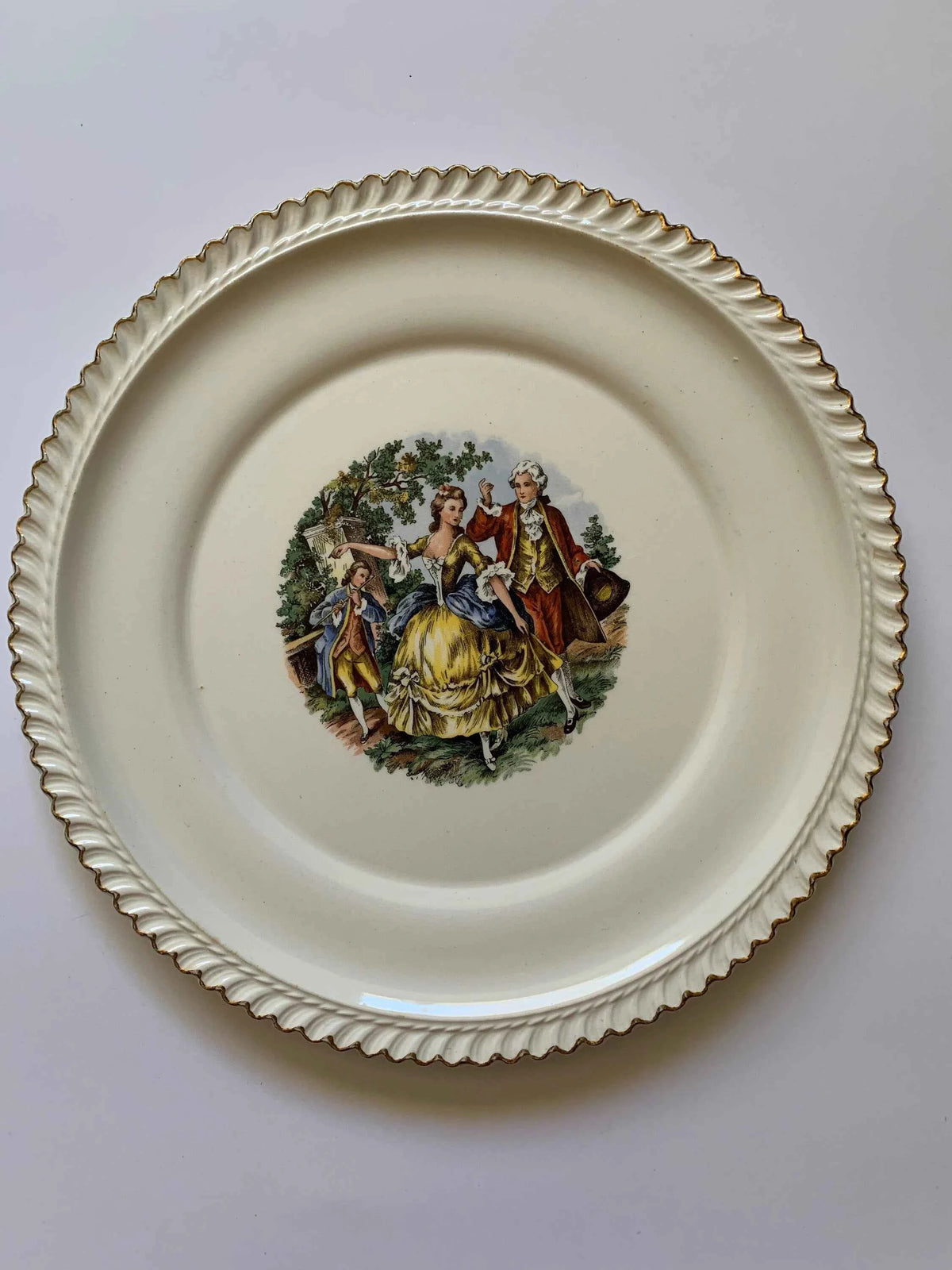 Vintage Dancing Couple Plate, The Harker Pottery Co, Made in USA, Edged 22kt Gold Swirled Plate, Marker Pottery Plate, Vintage Gold Plate