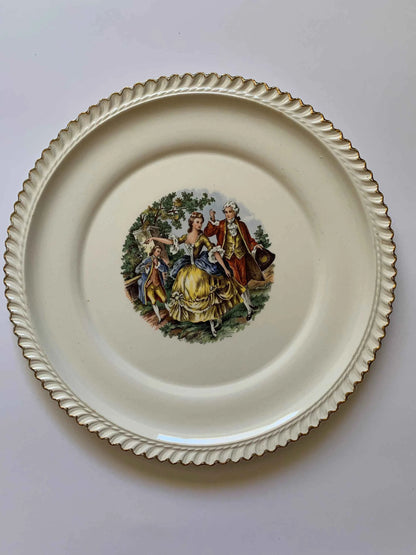 Vintage Dancing Couple Plate, The Harker Pottery Co, Made in USA, Edged 22kt Gold Swirled Plate, Marker Pottery Plate, Vintage Gold Plate