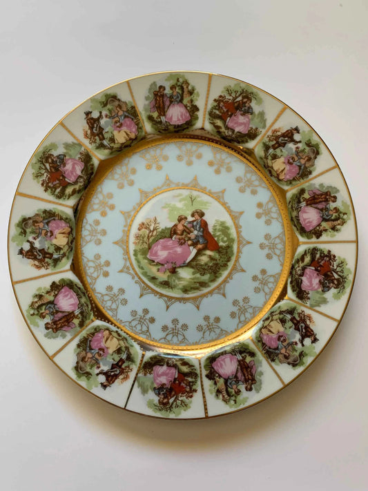 Vintage SAJI Fine China Decorative Plate Courting Couples, Gold Edged Decorative Couples Plate, Japanese Plate, SAJI Gold Collector Plate