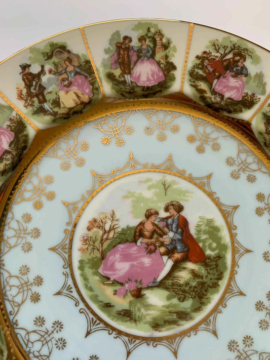 Vintage SAJI Fine China Decorative Plate Courting Couples, Gold Edged Decorative Couples Plate, Japanese Plate, SAJI Gold Collector Plate