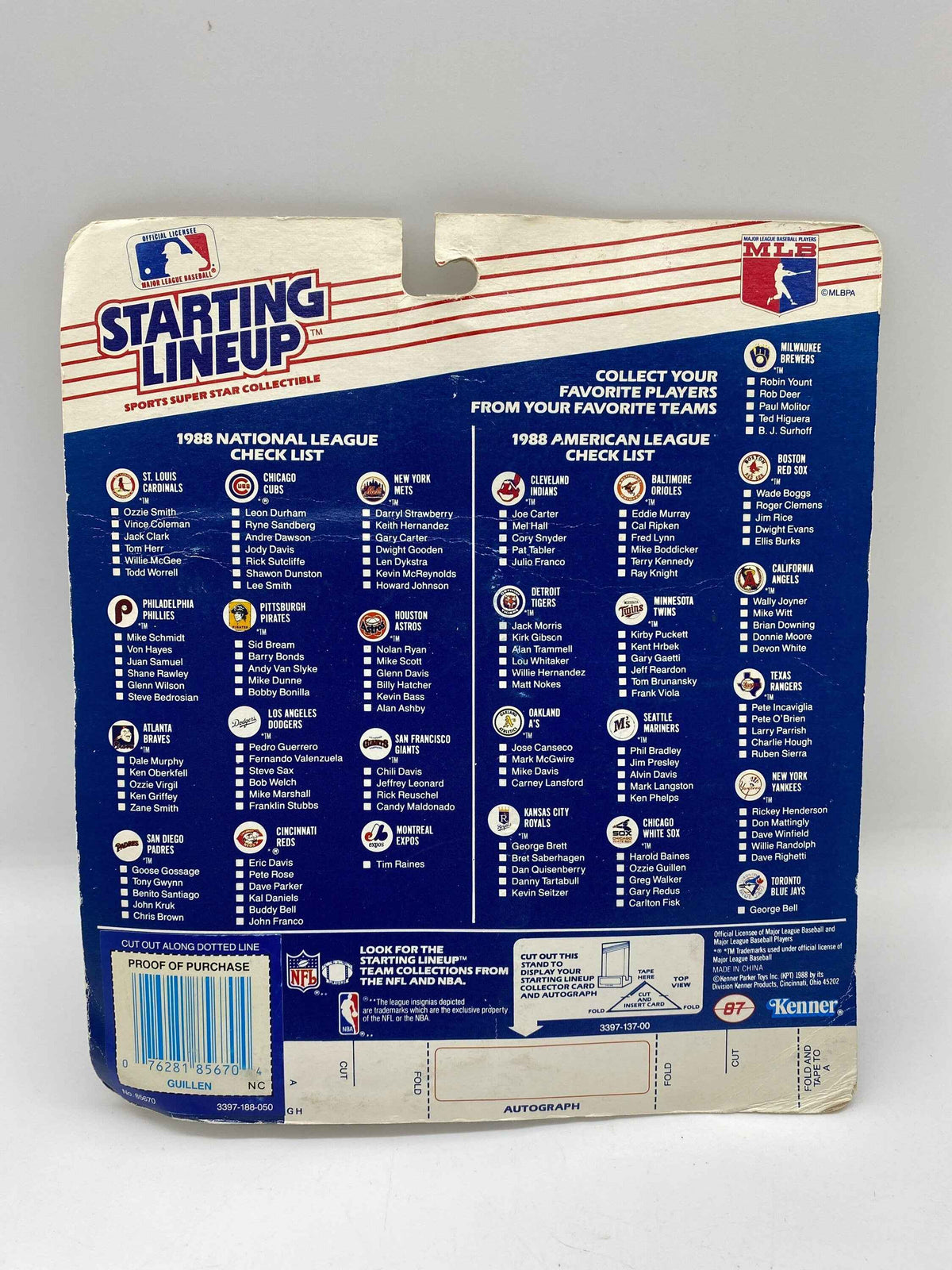 Ozzie Guillen Starting Lineup Sports Super Star Collectible Kenner 1988, Chicago White Sox Ozzie Guillen New Old Stock Figure and Card