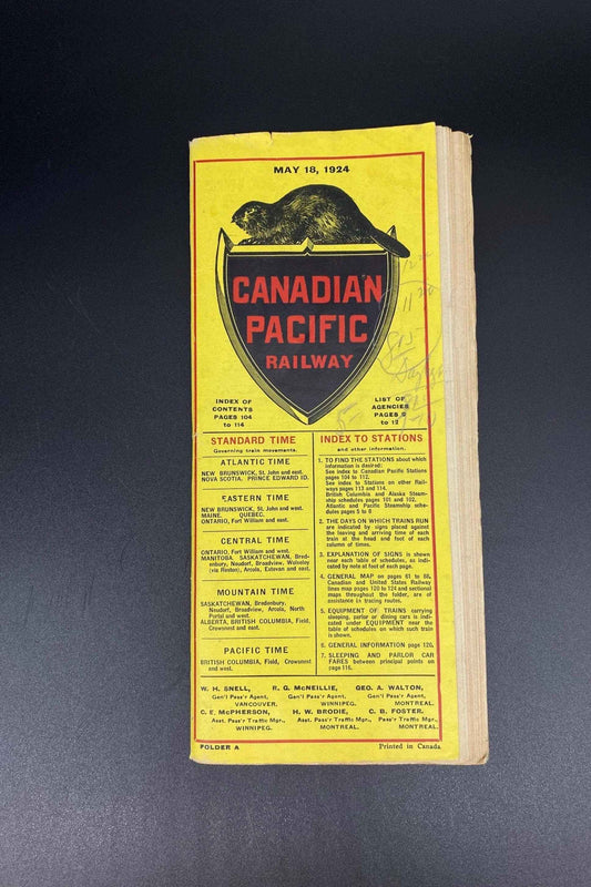 Canadian Pacific Railway May 18 1924 Railway Schedules across North America, Antique Canadian Pacific Railway and Steamship Schedules 1924