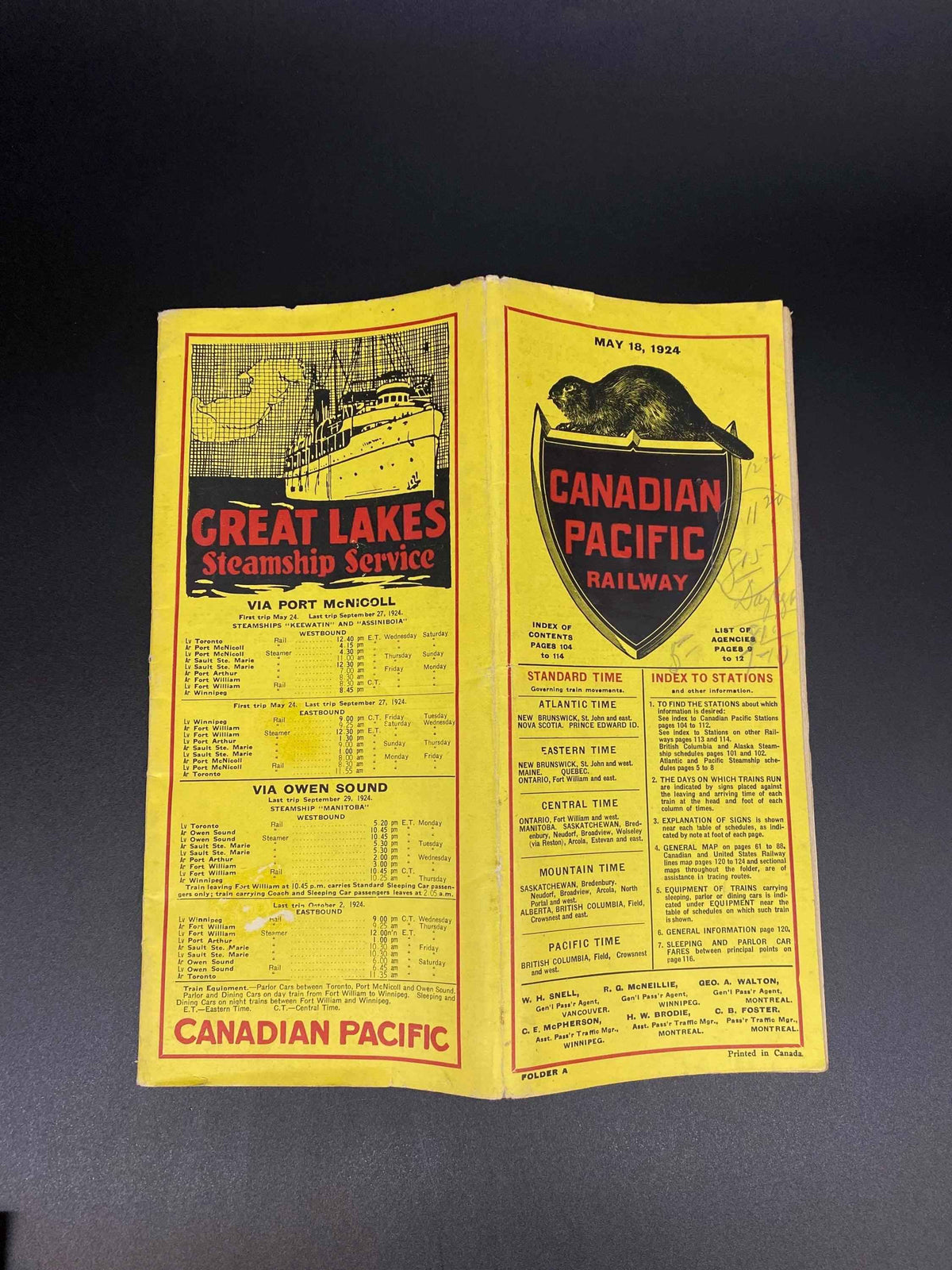 Canadian Pacific Railway May 18 1924 Railway Schedules across North America, Antique Canadian Pacific Railway and Steamship Schedules 1924