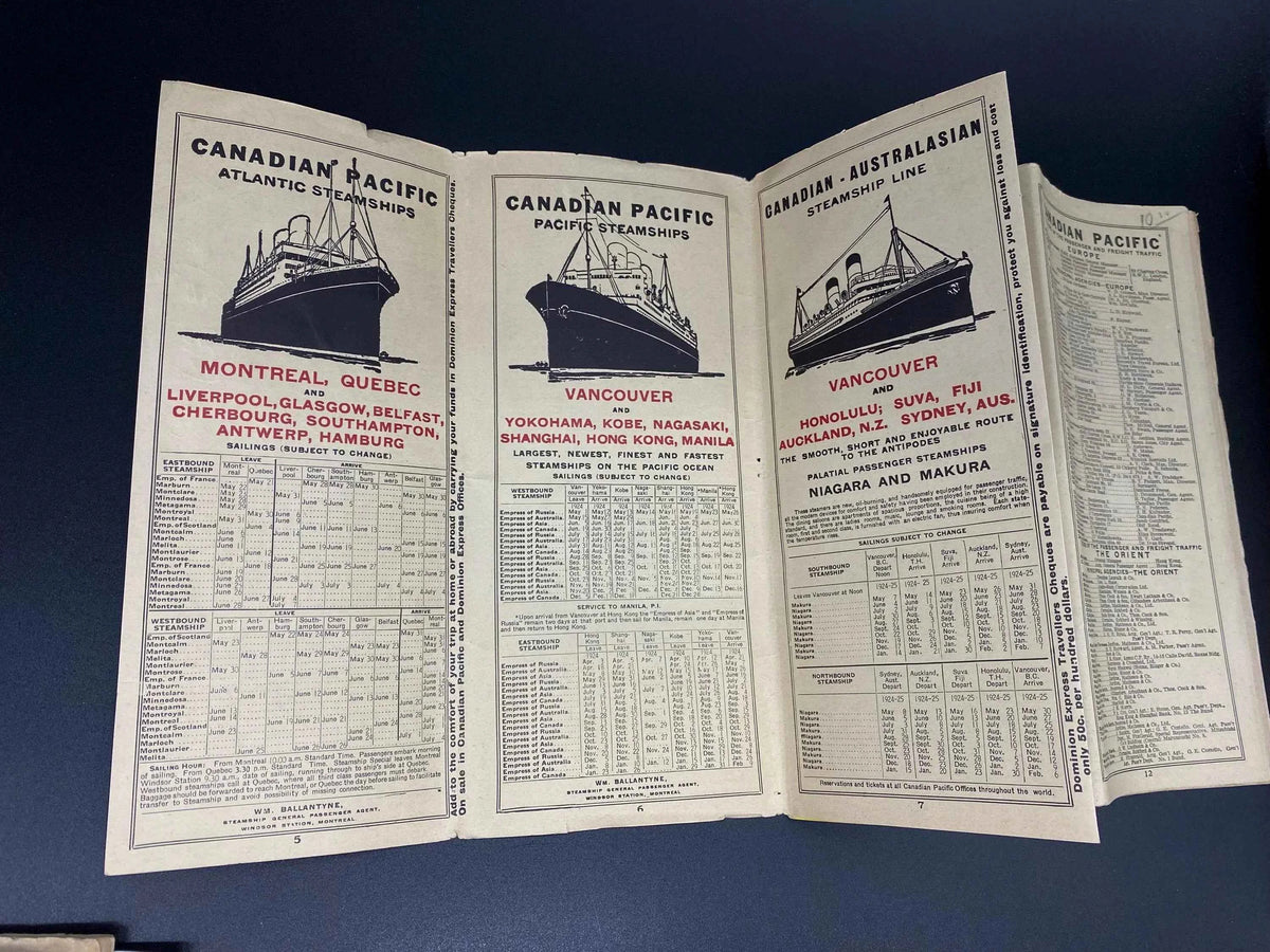 Canadian Pacific Railway May 18 1924 Railway Schedules across North America, Antique Canadian Pacific Railway and Steamship Schedules 1924