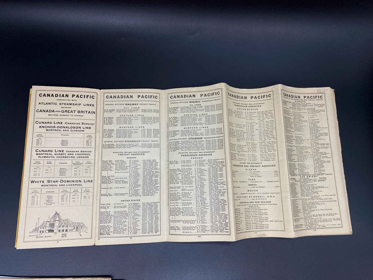 Canadian Pacific Railway May 18 1924 Railway Schedules across North America, Antique Canadian Pacific Railway and Steamship Schedules 1924