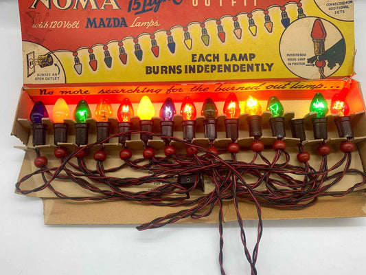 Vintage 1946 NOMA 15 Light Decorative Outfit with 120 Volt MAZDA Lights, Working Vintage NOMA String Lights with Beads, Vintage Xmas Lights