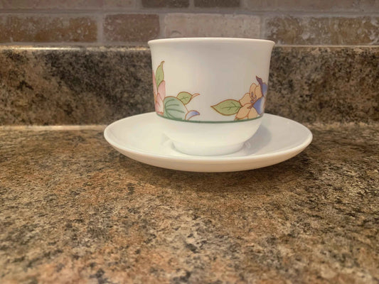 Vintage Arcopal France Lilly Flowers Teacup and Saucer, Arcopal Blue Peach and Pink Lilly Teacup, Pastel Flowers Arcopal Cup, Arcopal Cup