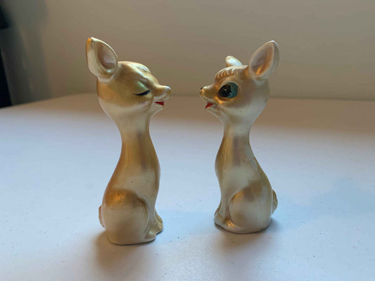 Vintage Golden Eyelash Deer Salt & Pepper Shakers, Rare Japanese Iridescent Deer Salt and Pepper, Deer Salt and Pepper, Vintage Ceramic Deer