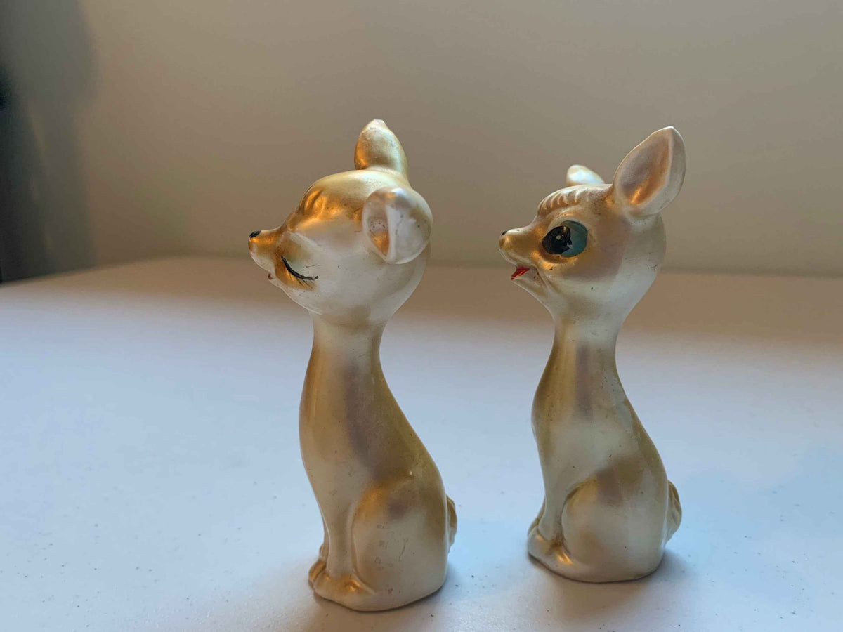 Vintage Golden Eyelash Deer Salt & Pepper Shakers, Rare Japanese Iridescent Deer Salt and Pepper, Deer Salt and Pepper, Vintage Ceramic Deer