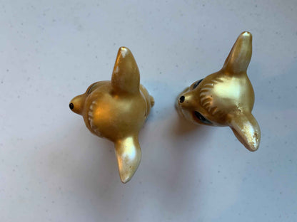 Vintage Golden Eyelash Deer Salt & Pepper Shakers, Rare Japanese Iridescent Deer Salt and Pepper, Deer Salt and Pepper, Vintage Ceramic Deer