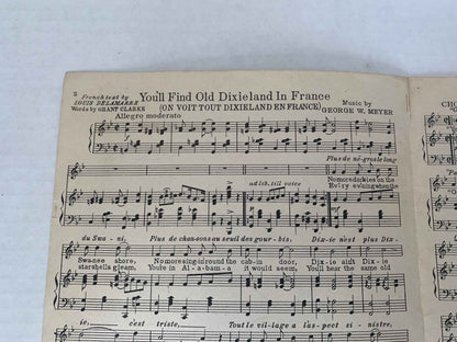 Vintage You'll Find Old Dixieland in France 1918 by Bert Williams in Ziegfeld Midnight Frolic Sheet Music, 1918 Patriotic War Sheet Music