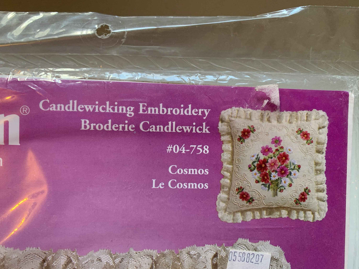 Janlynn Candlewicking Embroidery Cosmos Kit, #04-758, Cosmos Embroidery Pillow Kit, Janlynn Pillow Kit, Janlynn Cross Stitch, Janlynn Pillow