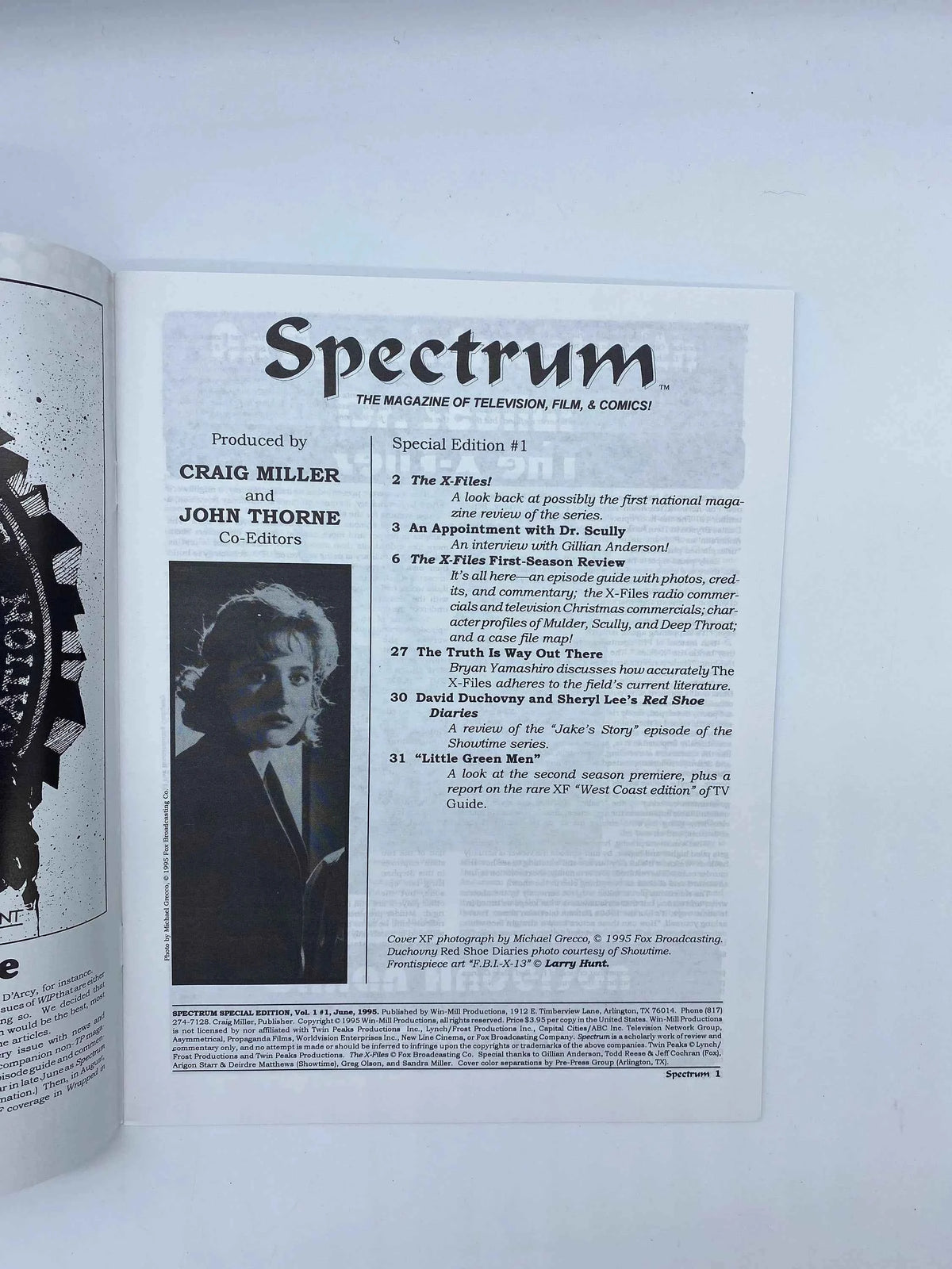 Spectrum The Magazine of Television Film & Comics Special Edition Vol 1 #1 June 1995 The X-Files, Spectrum Magazine Special X Files Cover