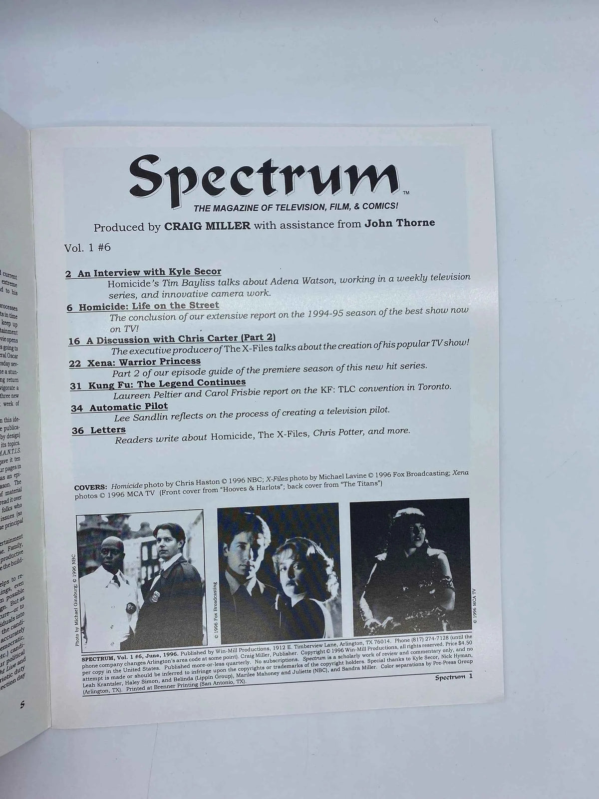Spectrum The Magazine of Television Film & Comics Volume 1 #6 June 1996 The X-Files, Spectrum Magazine Jillian Anderson David Duchovny Cover